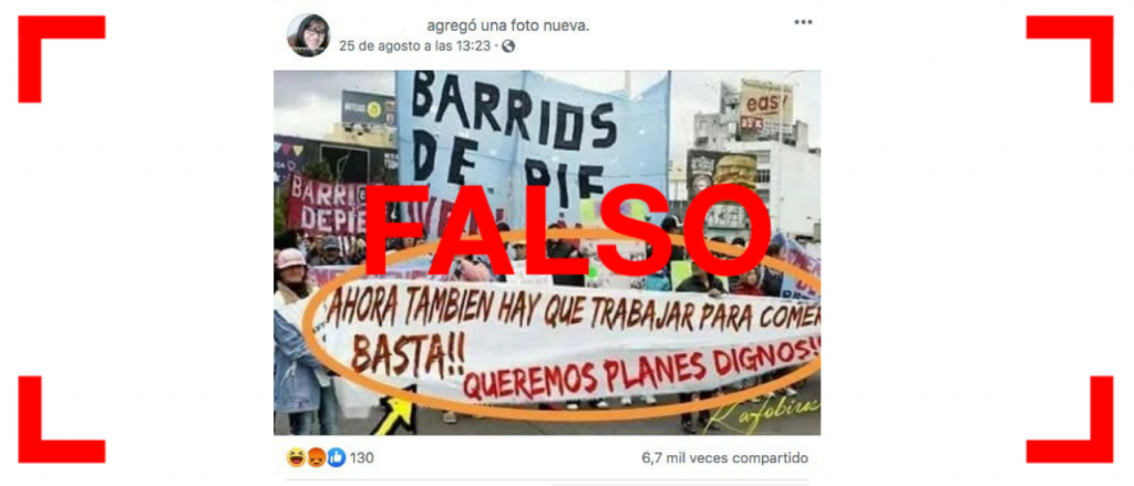 Reverso: Otra vez circula la foto falsa de una pancarta de Barrios de Pie