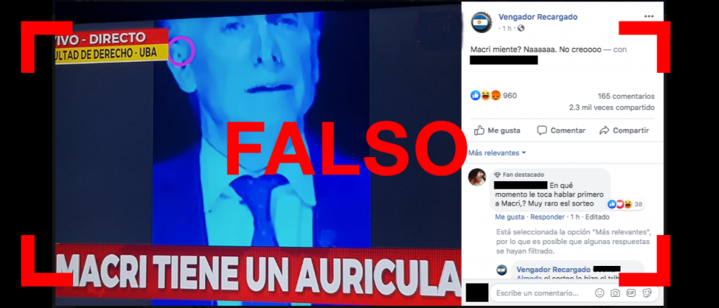 Reverso: Es falso que Macri tenía un auricular durante el debate presidencial